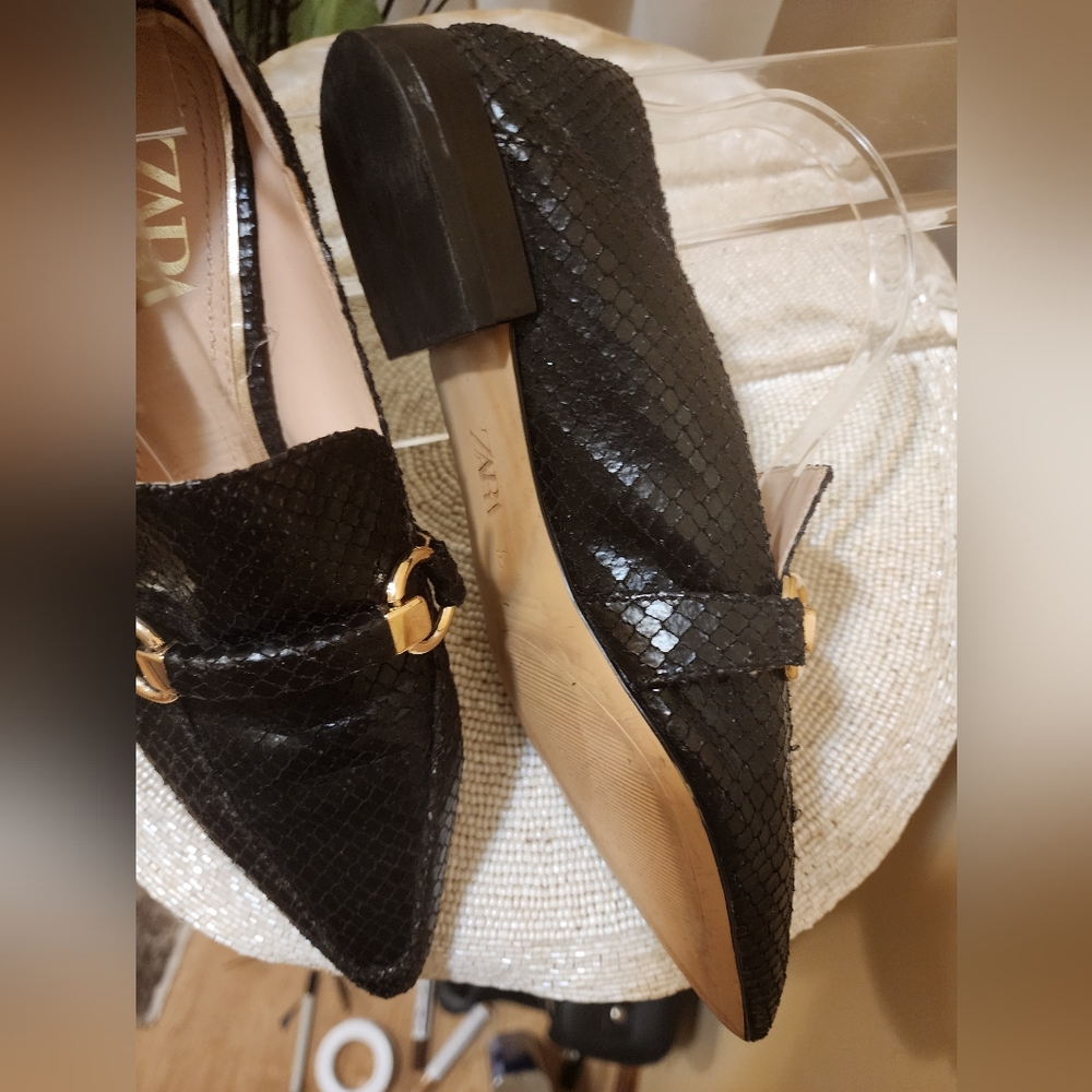 Zara women black  smart leather loafers size 37 us 6.5.New condition. - Picture 8 of 9